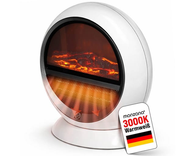 Deuba - monzana® Heizlüfter Kamin Optik Elektrokamin led Flammen Effekt 2 Heizstufen weiß Überhitzungsschutz Elektro Heizgerät Heizstrahler