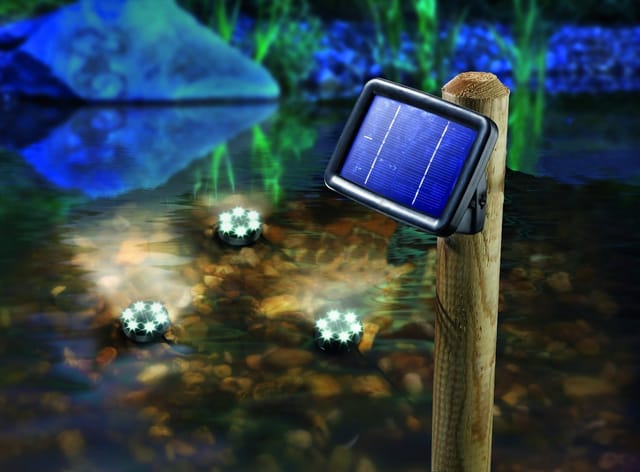 Solar Unterwasserstrahler Splash, 3er Set, LED Spot, Bodenleuchte, Unterwasserleuchte, Teichbeleuchtung, 6000K, warmweiß, Erdspieß, Akku, IP68,