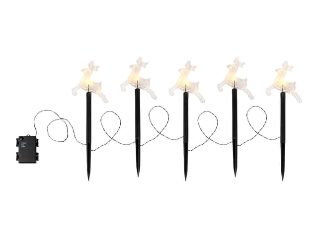 LED-Leuchtstäbe Rentier 5er-Set warmweiß, IP44, Batterie mit Timer