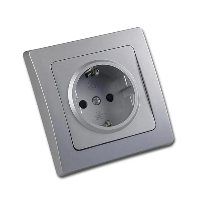 Delphi Steckdose Unterputz 230V Schutzkontakt Silber Grau