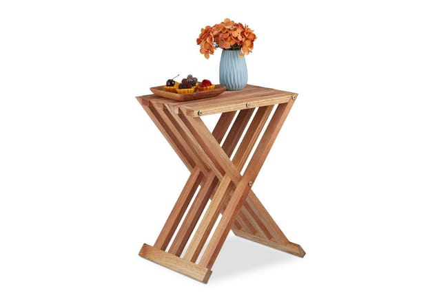 Relaxdays Klapptisch, Walnuss Holz, Wohnzimmer, Balkon & Terrasse, HBT: 44,5 x 34 x 28 cm, Beistelltisch klappbar, natur