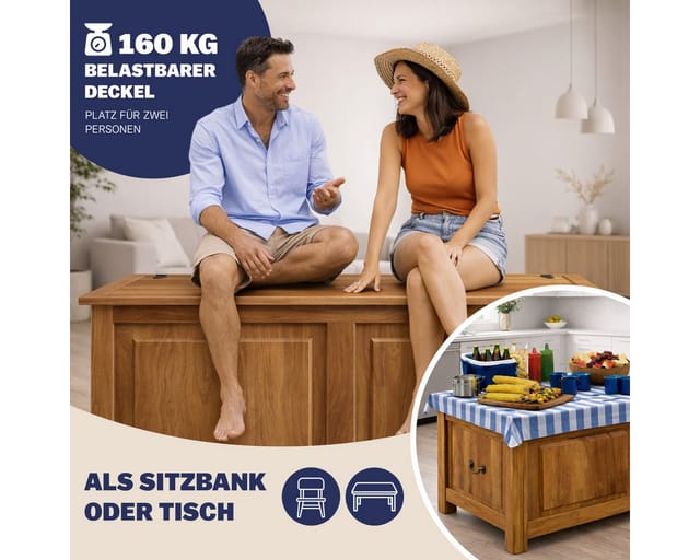Casaria® Holztruhe mit Stauraum und Deckel aus Holz 85x44x48 cm mit Gasdruckheber Antik Groß Truhenbank Couchtisch Truhe