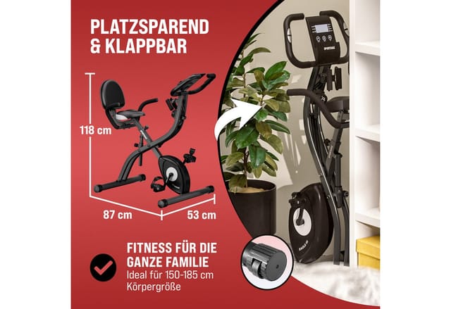 Sportana - Heimtrainer Fahrrad Eagle 3 Klappbar 140KG lcd Display Höhenverstellbar Fitnessbänder 3in1 Ausdauer Ergometer Hometrainer Fitnessbike