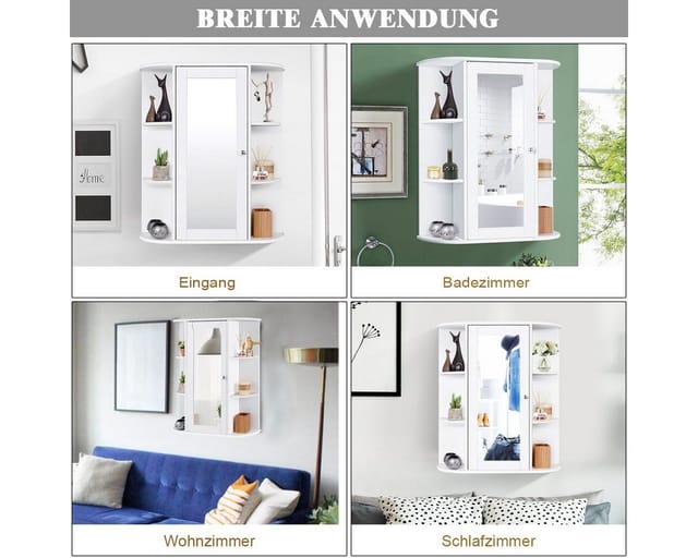 Spiegelschrank mit 6 Ablagen Badschrank Badzimmerschrank Haengeschrank 60 x 16,5 x 70,5 cm Weiss - Costway