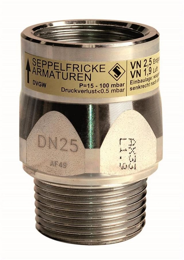 Seppelfricke - Gasströmungswächter Typ k universal, ag/ig DN25, 4m³/h DN25 V-Gas: 4,0
