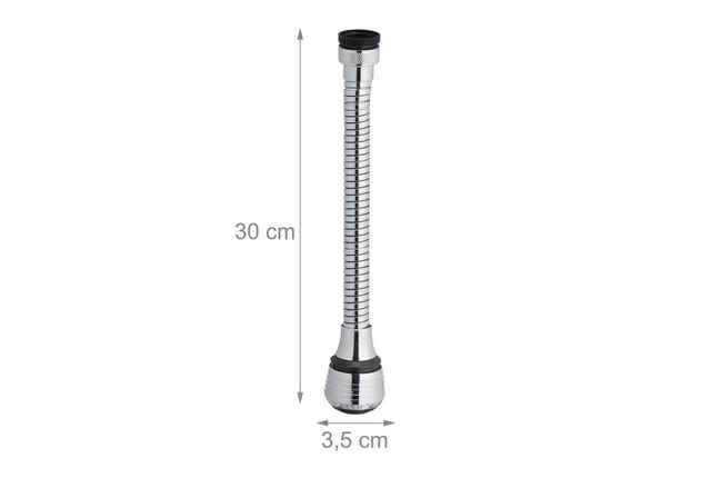 Relaxdays Wasserhahn Verlängerung, flexibler Sparaufsatz, 2 Strahlarten, 4 Gewinde: M16 bis M24, 30 cm lang, silber