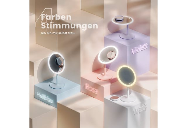 Kosmetikspiegel Mit Beleuchtung Wiederaufladbarer Schminkspiegel, Led Kosmetikspiegel Mit 3 Lichtfarben, 1/3x Vergrößerung, 90°schwenkbar, Touchschalter Und Memory-funktion(hellblau) - Emke