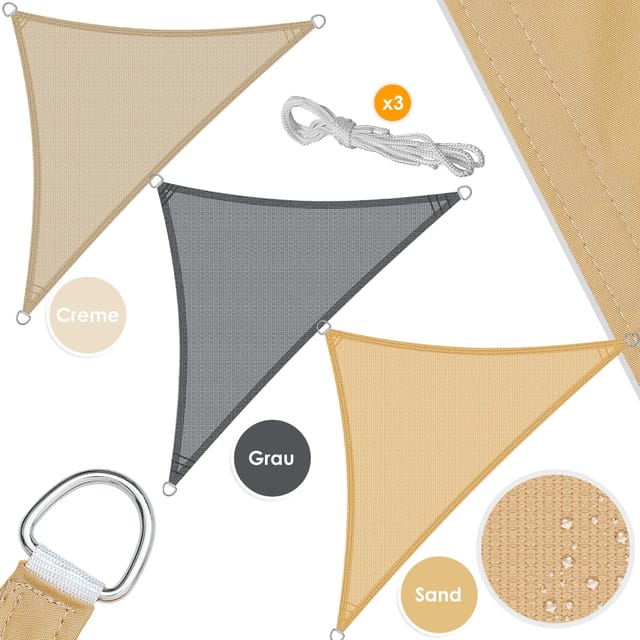 Kesser - Sonnensegel Sonnenschutz Windschutz Hdpe Gewebe Wasser-/windabweisend 5-fach Quer Vernäht Robust & Stabil Creme-dreieck / 4x4x4m