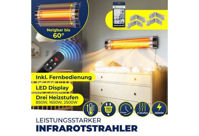 Kesser® Infrarotstrahler 2500 Watt Infrarot Heizstrahler Mit Fernbedienung Terrassenstrahler Inkl. Schutzhülle Wärmestrahler Quarzstrahler 2500w Mit Fernbedienung