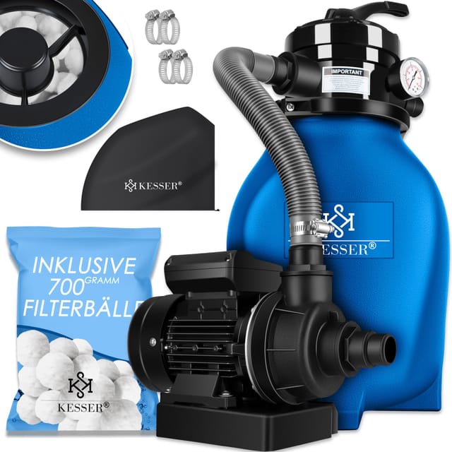Kesser - Sandfilter Sandfilteranlage + 700g Filterbälle Ersetzen 25kg Filtersand- Poolfilter 10 M³/h Filteranlage Filterkessel Für Pool Schwimmbecken Blau