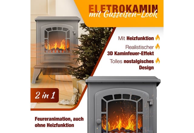 Kesser® Elektrokamin Mit Heizlüfter & Fernbedienung 2000w Elektro Kamin Elektrischer Heizung Led Kaminfeuer Effekt Kaminofen Flammeneffekt Heizer Ofen Grau