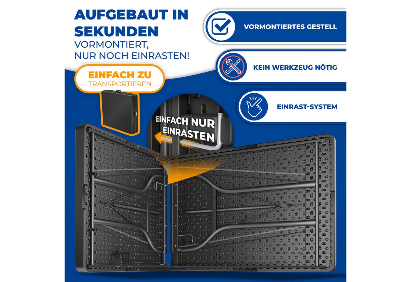 Buffettisch Tisch Klappbar Kunststoff 183x76 Cm Campingtisch Partytisch Klapptisch Gartentisch Für Garten Terrasse Und Balkon Zusammenklappbar Anthrazit - Kesser Bild 2
