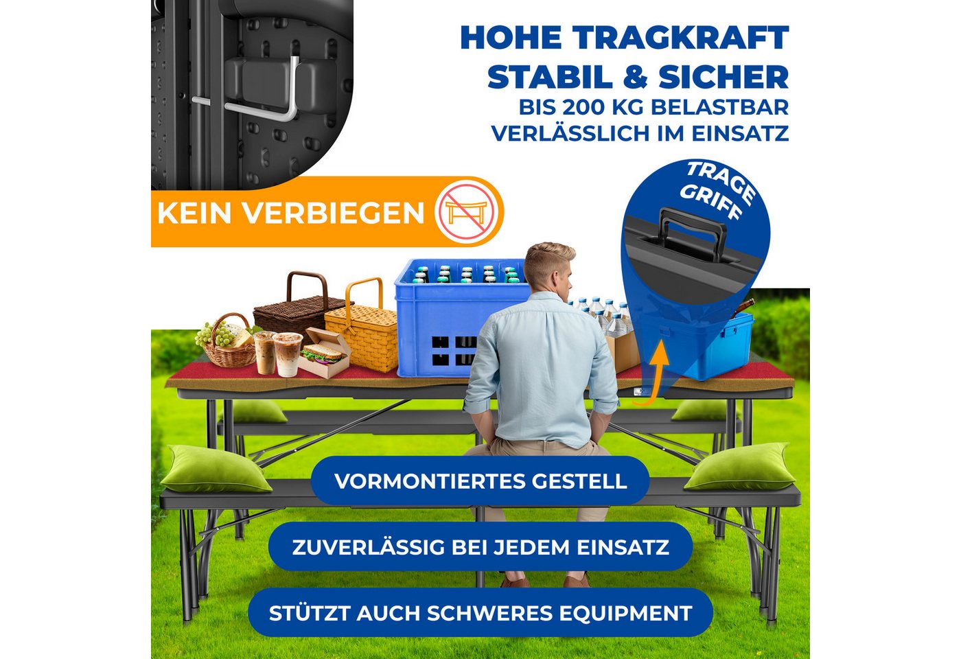 Buffettisch Tisch Klappbar Kunststoff 183x76 Cm Campingtisch Partytisch Klapptisch Gartentisch Für Garten Terrasse Und Balkon Zusammenklappbar Anthrazit - Kesser Bild 3