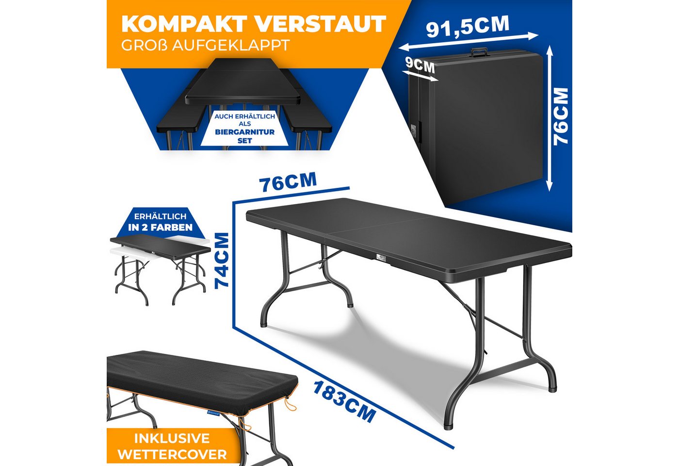 Buffettisch Tisch Klappbar Kunststoff 183x76 Cm Campingtisch Partytisch Klapptisch Gartentisch Für Garten Terrasse Und Balkon Zusammenklappbar Anthrazit - Kesser Bild 5