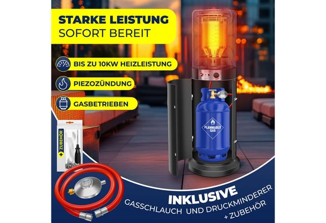 KESSER® Heizstrahler Gas KE12 Heizpilz für Terrasse Terrassenheizer Terrassenheizstrahler, Freiluftheizung 10 kW Gasheizstrahler Gasheizer, Wärmestrahler, Heizgerät - inkl. Schutzhülle