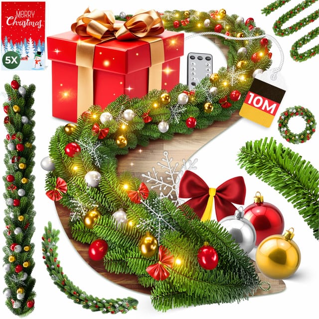 Kesser® Weihnachtsgirlande Mit Beleuchtung 100 Led's - Weihnachtsbeleuchtung - In & Outdoor - Tannengirlande Weihnachtsdeko 10m / 200 Leds Inkl. Fernbedinung