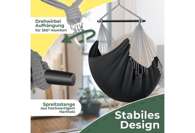 KESSER® Hängesessel mit 2 Kissen Getränkehalter & Bücherfach - Safari XXL Hängestuhl für Erwachsene & Kinder Hängematte bis 150 kg Hängesitz Aufhängung Indoor & Outdoor Wohn & Garten Terrasse