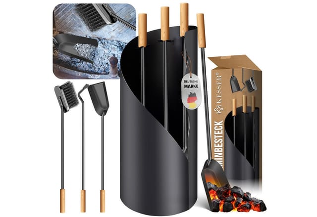 Kaminbesteck Set 4-teiliges Kaminzubehör – Modern Design Beschichtet Hochwertige Kamingarnitur Aus 4 Teilen: Besen Schaufel Schürhaken Anthrazit - Kesser
