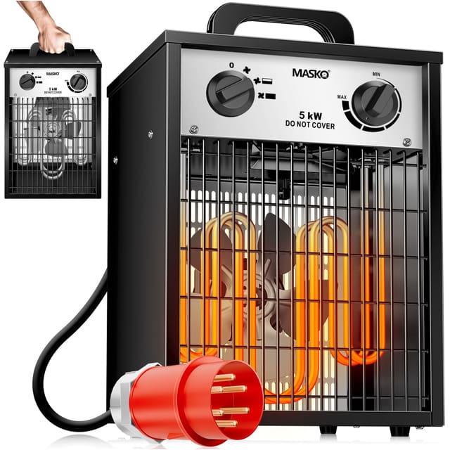 Elektroheizer Heizlüfter Bauheizer Mit Integriertem Thermostat Elektrisch Heizgerät Mit 3 Heizstufen Heizgebläse Für Innen- Und Außeneinsat Weiß / 5 Kw - Masko