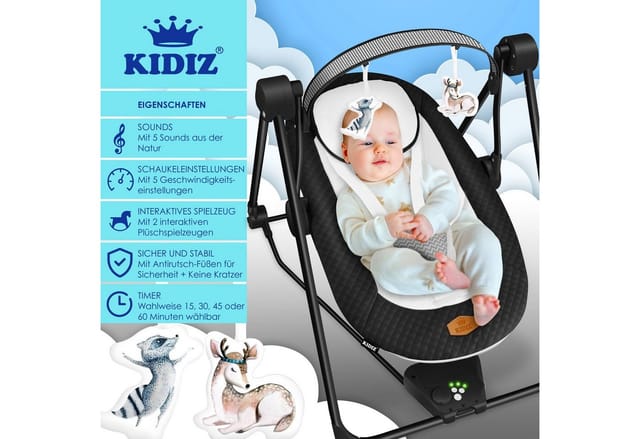 Babywippe Babyschaukel Mit 5 Geschwindigkeitseinstellungen Zusammenklappbarer Baby Wippe Schaukel Babyhochstuhl Mit Spielbogen Spielzeugen Schwarz - Kidiz