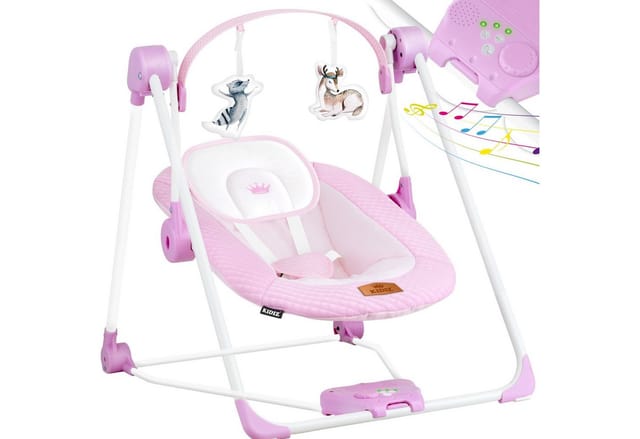 KIDIZ® Babywippe Babyschaukel mit 5 Geschwindigkeitseinstellungen zusammenklappbarer Baby Wippe Schaukel Babyhochstuhl mit Spielbogen Spielzeugen 5 beruhigende Naturgeräusche neugeborene