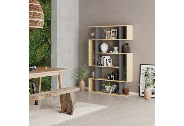 Decortie - Mito Modernes Bücherregal Display Unit Eiche Natur Anthrazit Grau Groß 161cm - Anthracite Grey