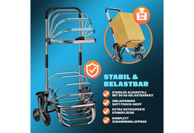 MONZANA® 3in1 Einkaufstrolley klappbar 50 kg Treppensteiger 56L Einkaufshilfe Einkaufsroller Grau