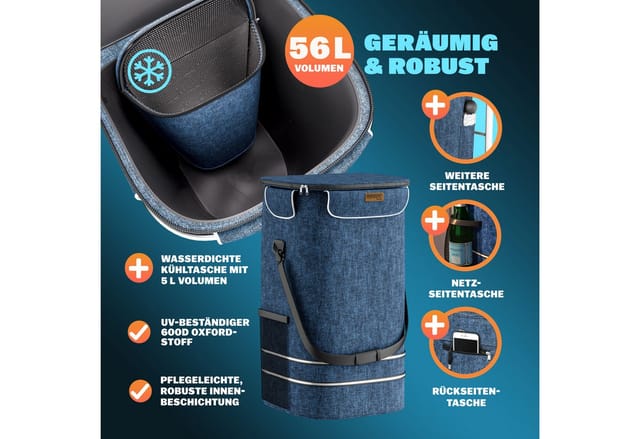 MONZANA® 3in1 Einkaufstrolley klappbar 50 kg Treppensteiger 56L Einkaufshilfe Einkaufsroller blau