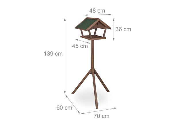 Vogelfutterhaus mit Standfuß, Holz Futterhaus für Wildvögel, hbt: 139x70x60 cm, wetterfestes Dach, braun/grün - Relaxdays