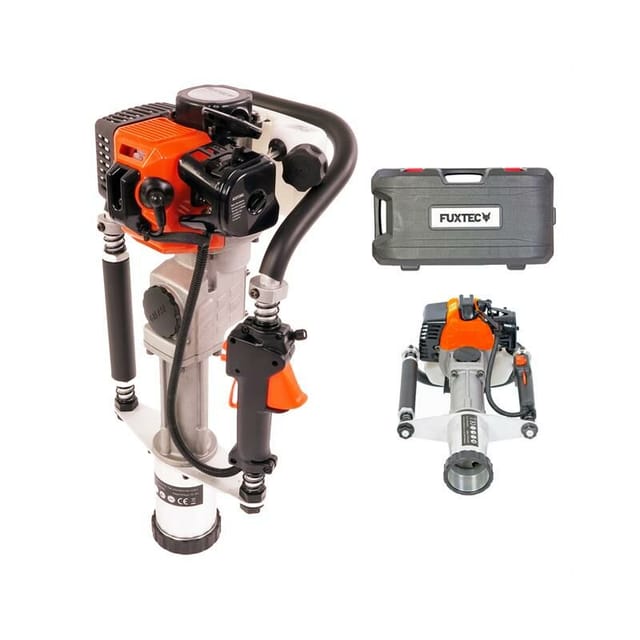 Benzin Pfahlramme FX-PR165 mit 32,7 cm³ Motor inkl. 2 Raumsockelhalterungen von 20-45 und 46-80 mm geeignet für Pfähle aus Holz, Metall und