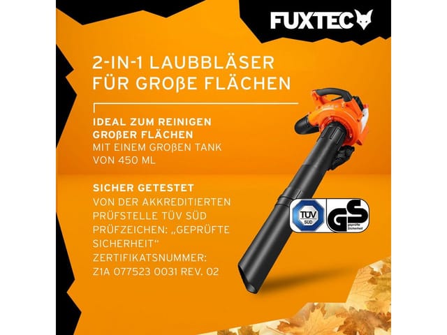 Benzin Laubbläser 2in1 FX-LB126 inkl. 2 Blasrohre – Auf Laubsauger erweiterbar – 2-Takt Motor – getestet Oberklasse 1,4 – Blasgeschwindigkeit 71 m/s