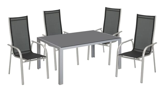 Trendline - Möbelset New York Silber/Schwarz hohe Rückenlehne 1 Tisch + 4 Stuhl