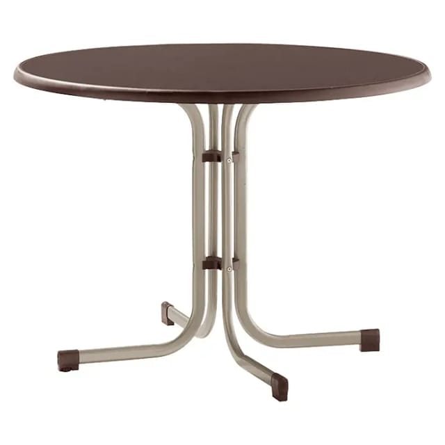 Boulevard-Klapptisch, ø 100 cm, champagner Gestell aus Stahl in champagner, Tischplatte aus Mecalit®-Pro in mocca