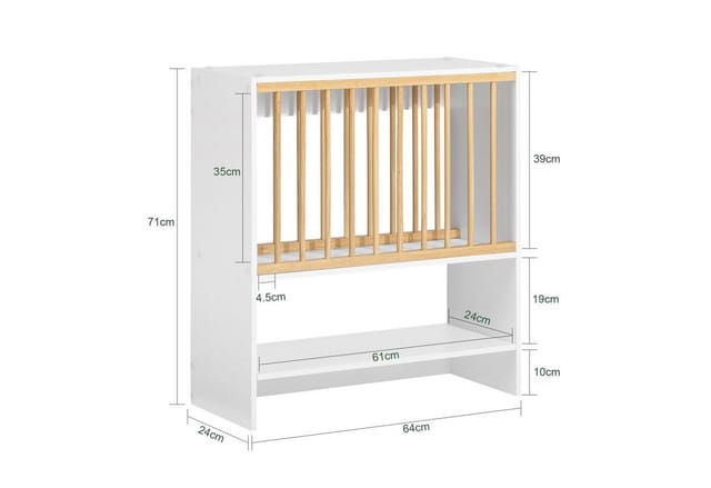 KCR09-W Tellerhalter für 11 Teller Tellerregal Wandregal mit 7 Metallhaken Tellerständer Küchenregal mit einem Fach weiß bht ca.: 64x71x24cm - Sobuy