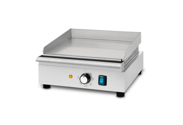 Grillplatte Bratplatte Plancha Grill Elektrisch 1400W aus Edelstahl Grillfläche Glatt 32x26cm, Thermostat, Temperatur 50-300°C, Spritz & Wärmeschutz,