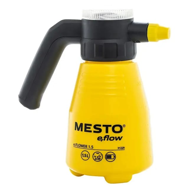 E.FLOWER 1.5 Akku-Drucksprüher, 1,5 l Füllinhalt, Akkupumpe bis zu 2 bar - Mesto