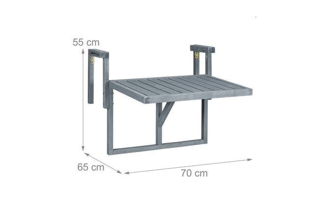 Relaxdays - Balkon Hängetisch, klappbar, Balkontisch zum Einhängen, höhenverstellbar, HxBxT: 55x70x65 cm, Tannenholz, grau