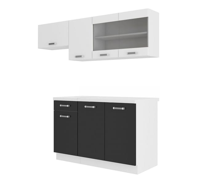 Küchen Preisbombe - Küche Omega Mini 180 cm Küchenzeile Küchenblock Singleküche Schwarz Weiss