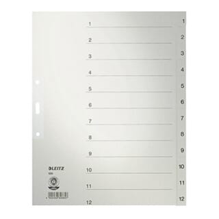 Leitz - Zahlenregister din A4 Überbreite 100g/m² 1-12 Tauenpapier recycelt grau