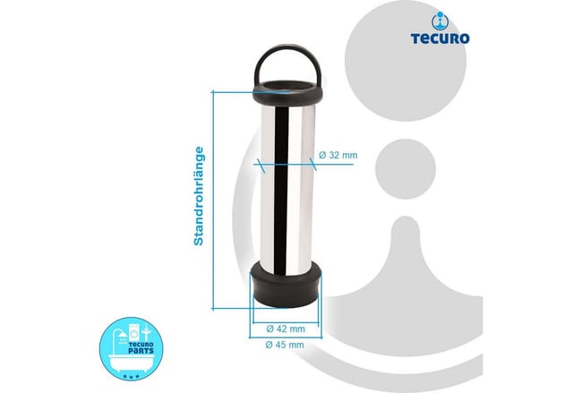 Tecuro - Standrohr 1 1/2 Zoll x 275 mm, für Duschablauf, Spüle, Ausgussbecken, ms chrom
