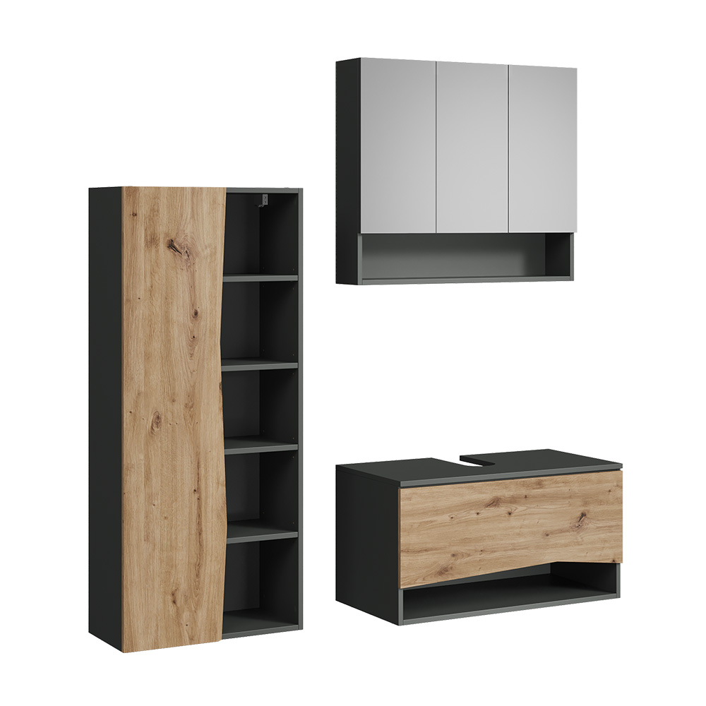 Badmöbel-set Willow, Artisan-eiche/anthrazit, 3-teilig, Vicco