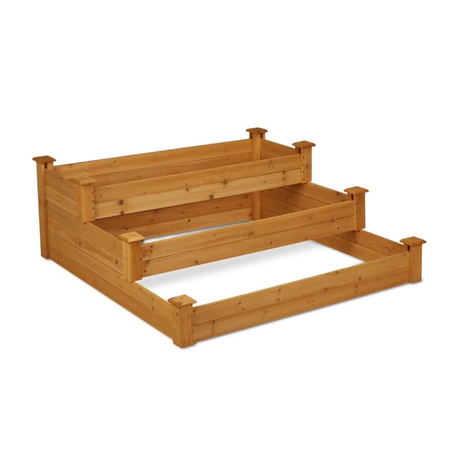 Relaxdays - Hochbeet 3 Etagen, Stufenbeet hbt: 46 x 122 x 122 cm, Tannenholz, Pflanztreppe für Garten & Terrasse, natur