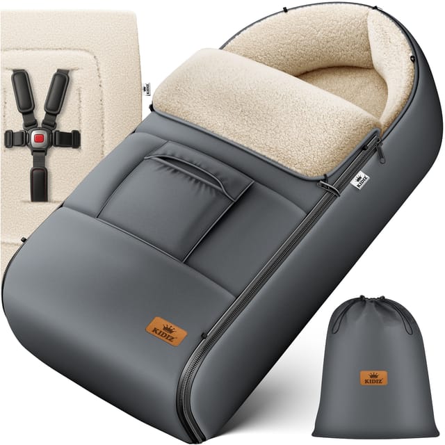 Babyfußsack Baby Fußsack Winterfußsack Babyschale mit Reißverschluss Kuschelsack Babydecke Kinderwagen waschbar verschließbarer Kopfteil & Tasche