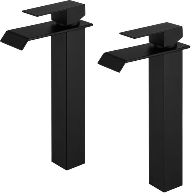Homelody - 2x Wasserhahn Bad Wasserfall Badarmaturen Schwarz Waschbecken Armatur Waschtischarmatur Hoch Einhandmischer Mischbatterie Für Badzimmer Schwarz