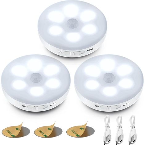 Set Mit 3 Wandleuchten Mit Bewegungsmelder, 3 Modi, Selbstklebendem Weißen Licht, Usb-aufladbar, Für Küche, Treppenhaus, Flur