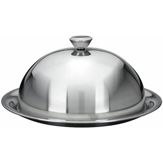 Speise Glocke mit Servier Teller - 30 cm - Edelstahl Käse Haube rund silber