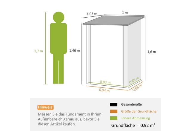 Metall Gerätehaus 1,6m³ 100x103x160cm Geräteschuppen mit Pultdach Abschließbarer Tür wetterfest Gartenhaus Outdoor Schuppen Schrank für Garten