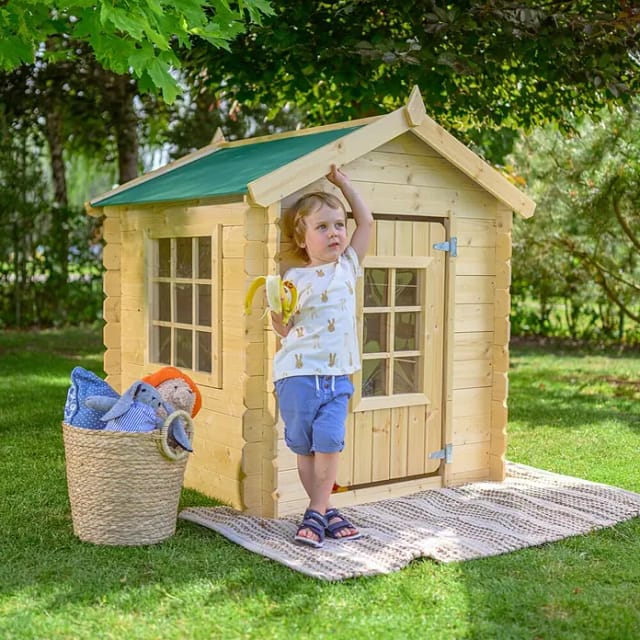 Kinderspielhaus aus Holz -Spielhaus im Freien für Kinder (ohne Boden) - 111x114xH121 cm/0.9 m2 - (Die Dachfarbe ist grün) Timbela M570Z-1