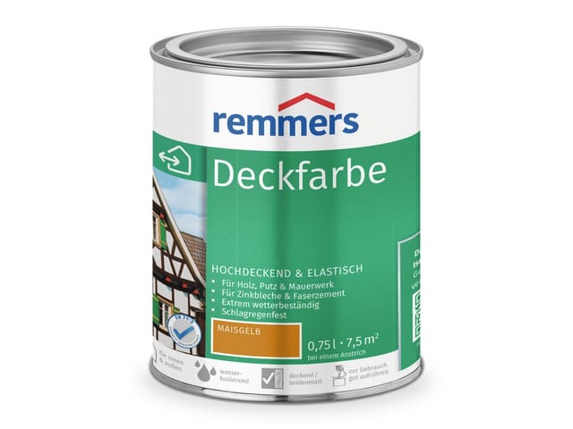 Deckfarbe maisgelb, 0,75 Liter, Deckfarbe für innen und außen, Wetterschutzfarbe viele Untergründe, hochdeckend, wetterfest - Remmers