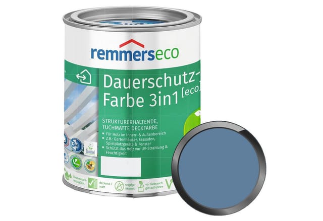 L-Farbe [eco] taubenblau (ral 5014), 0,75 Liter, Öko Farbe für Holz innen und außen, mit 3fach Schutz, nachhaltig, umweltfreundlich - Remmers